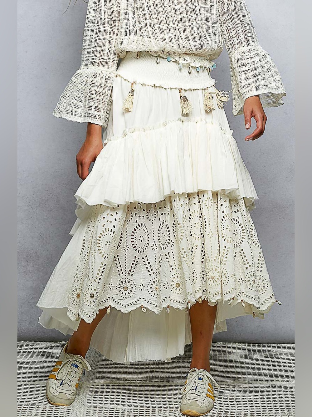 POL “ Laguna Lace “ Boho Maxi Skirt | Cream